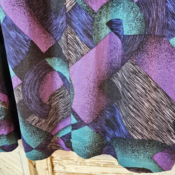 Vintage 80s Flowy Midi Skirt Geometric Print XS/S - Picture 10 of 12
